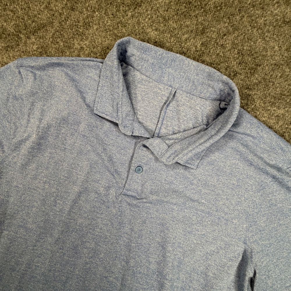 Lululemon Evolution Polo Shirt Mens Large Blue Heathered Short Sleeve 0968